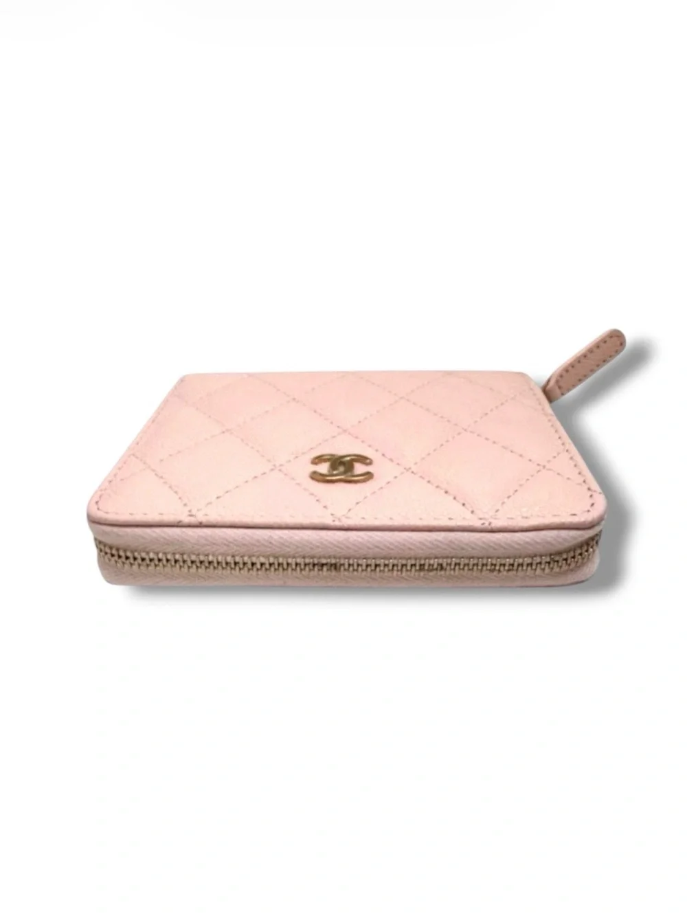 🆕🩷CHANEL LIGHT PINK Zipped Card Wallet Purse Shiny Grained Calfskin (CAVIAR) GHW